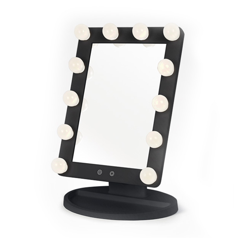 Perfect Beauty Touch Light Mirror with Base, Electric, 12 External Lights Light Stage Black