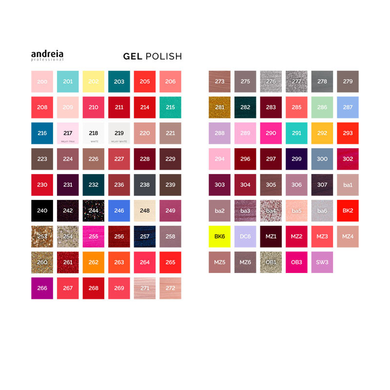Andreia Gel Polish Color Chart