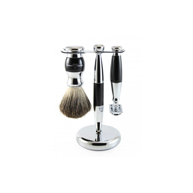 Edwin Jagger 3pc Set Ebony Double Edge Safety Razor, Shaving Brush & Stand Edwin Jagger 3pc Set Ebony Double Edge Safety Razor, Shaving Brush & Stand