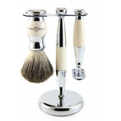 Edwin Jagger 3pc Set Ebony Double Edge Safety Razor, Shaving Brush & Stand