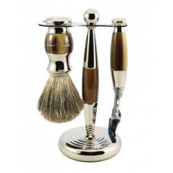Edwin Jagger Set 3 pieces Fusion Proglide Razor & Shaving Brush Horn and Stand